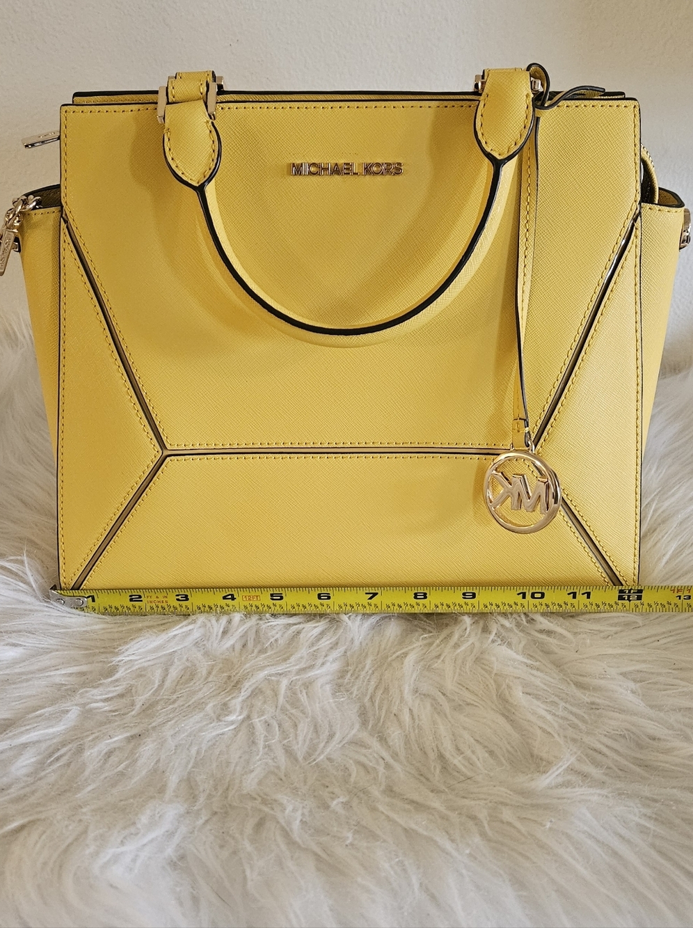 Michael Kors Yellow Saffiano Satchel with MK Charm - Picture 7 of 12